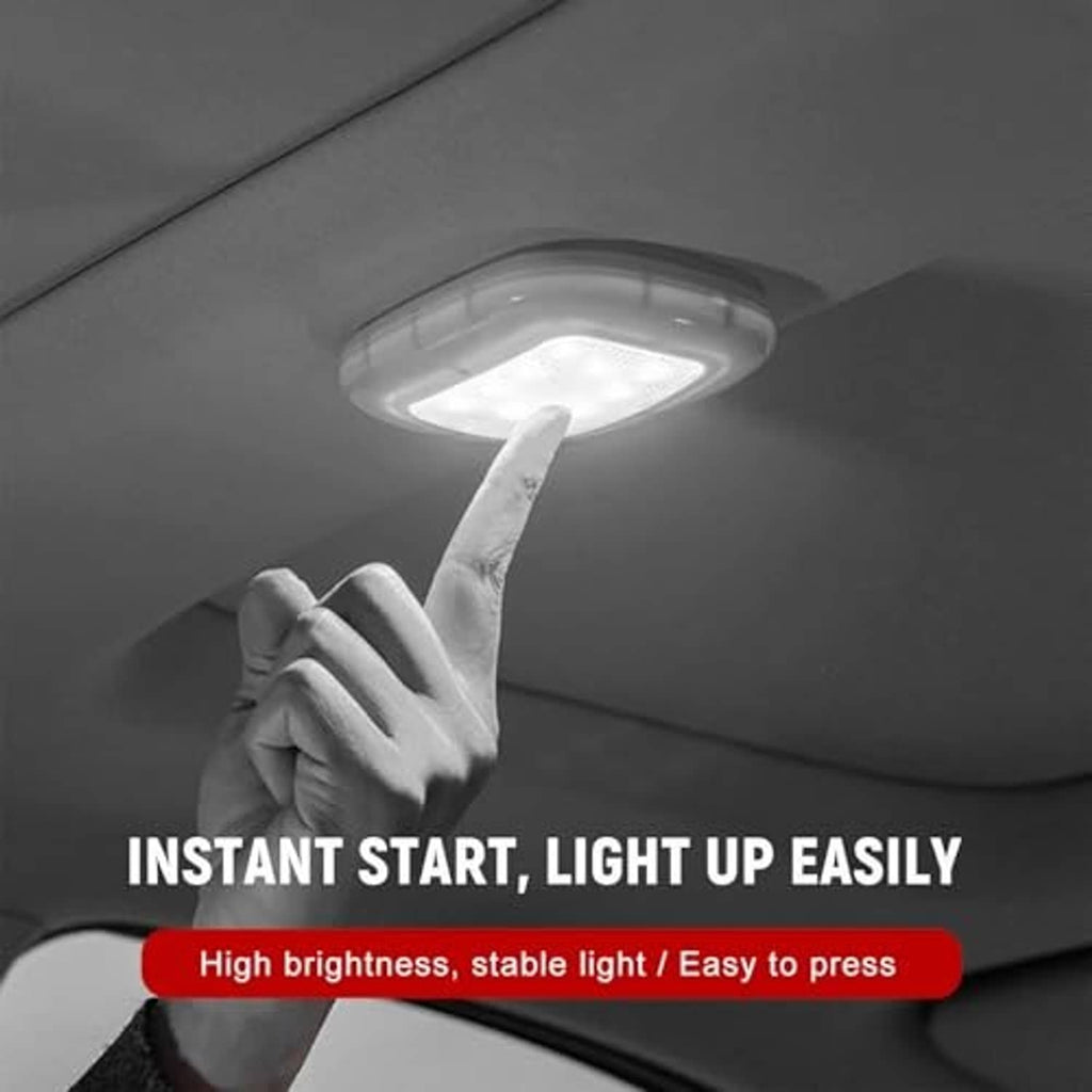 Beige dome LED car ceiling light being pressed onto the car ceiling
