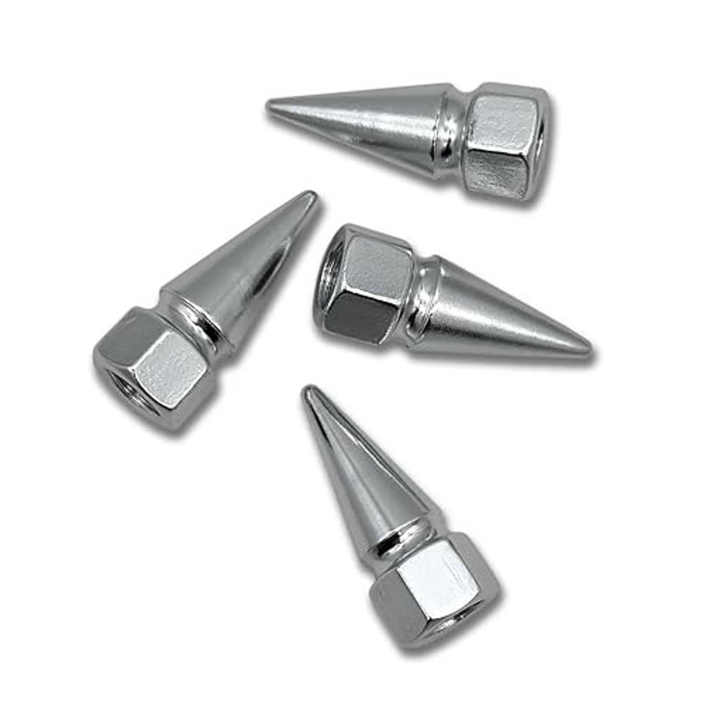Chrome spike valve stem caps with hex nuts, 4-pack