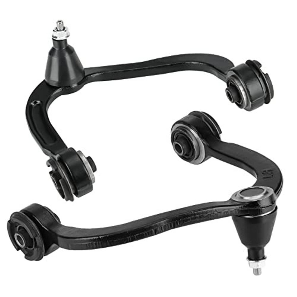 Black front upper control arm set showing ball joints, bushings, and link arms