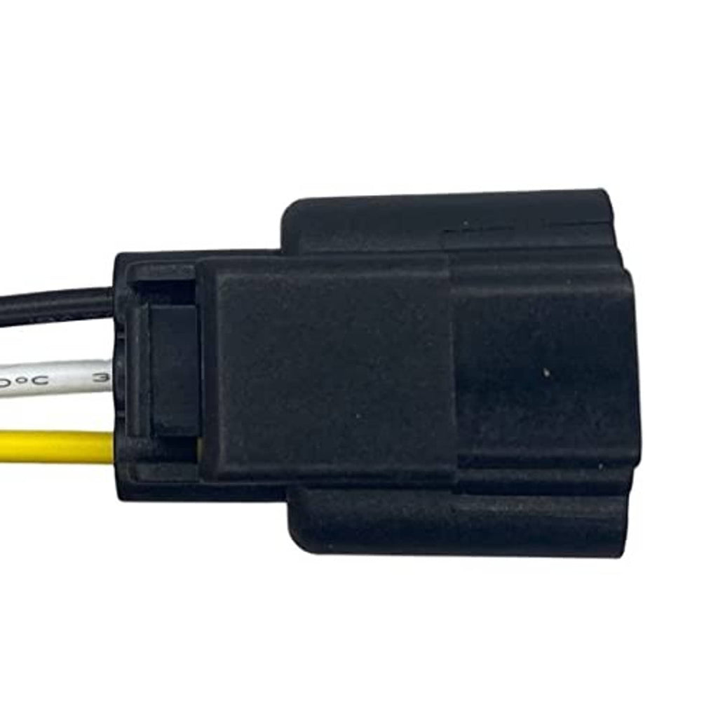 Wiring harness connector housing, black with two wires and locking tab on side