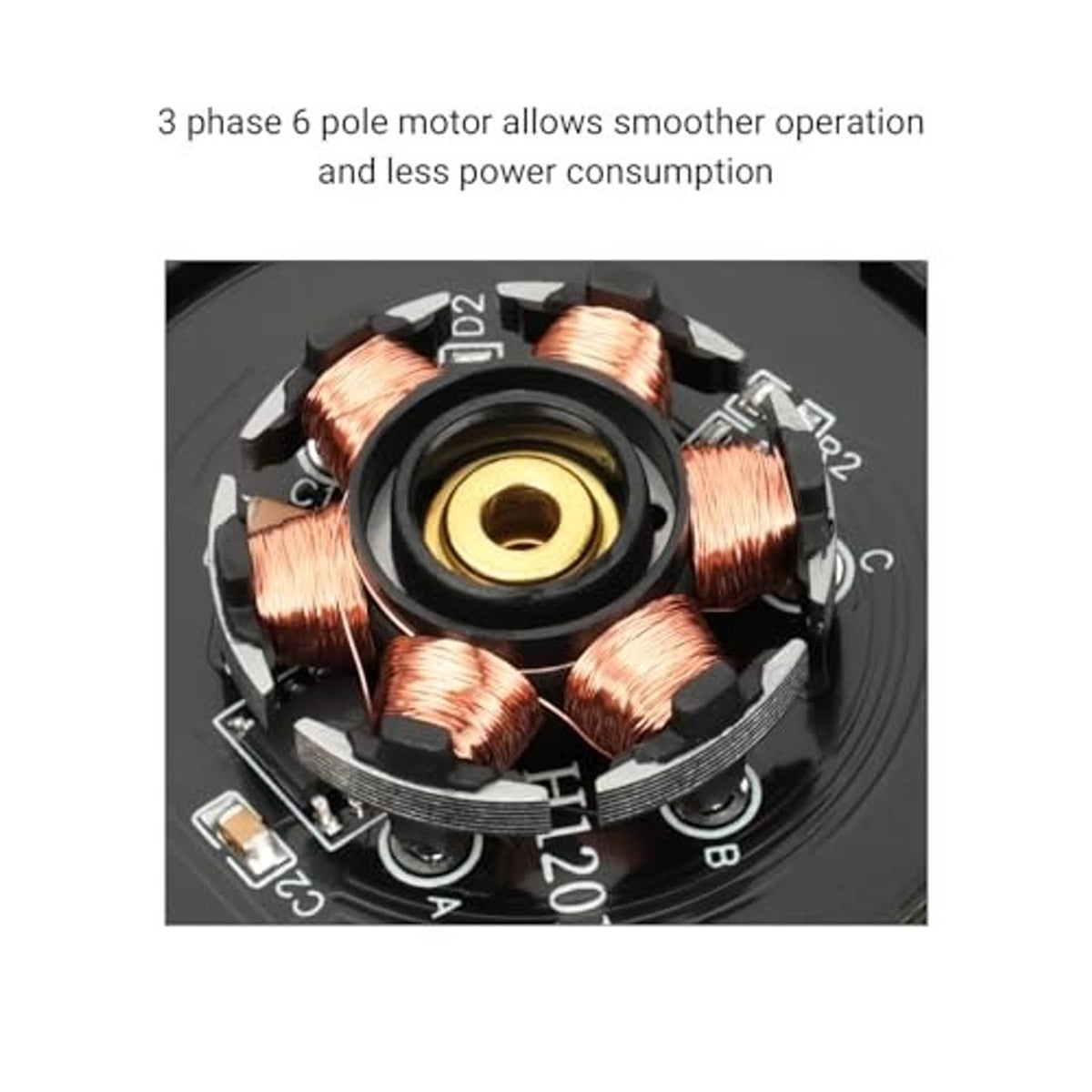 ARGB fan motor close-up with copper coils around central gold bearing