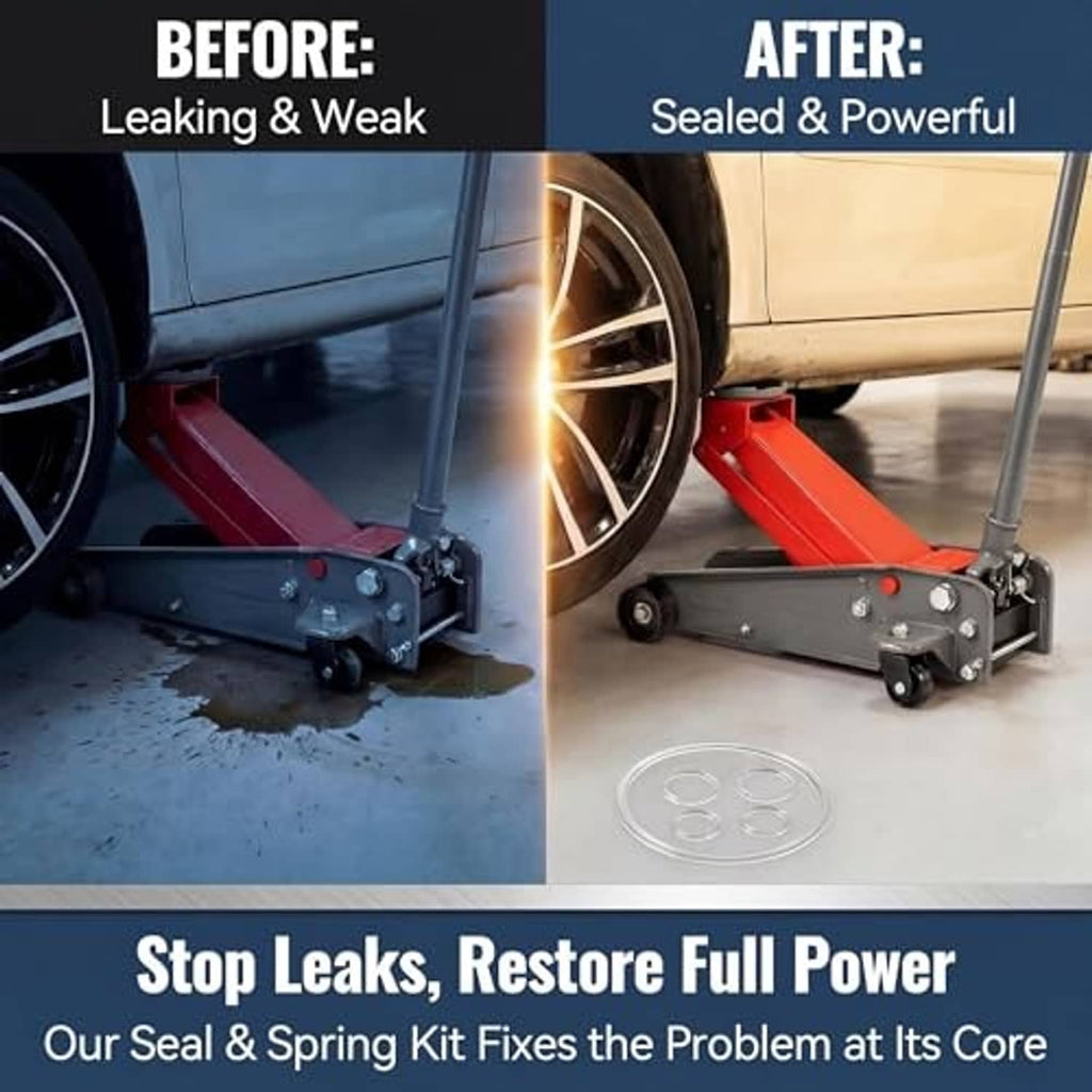 Hydraulic floor jack with spring and seal kit accessories for fixing leaks