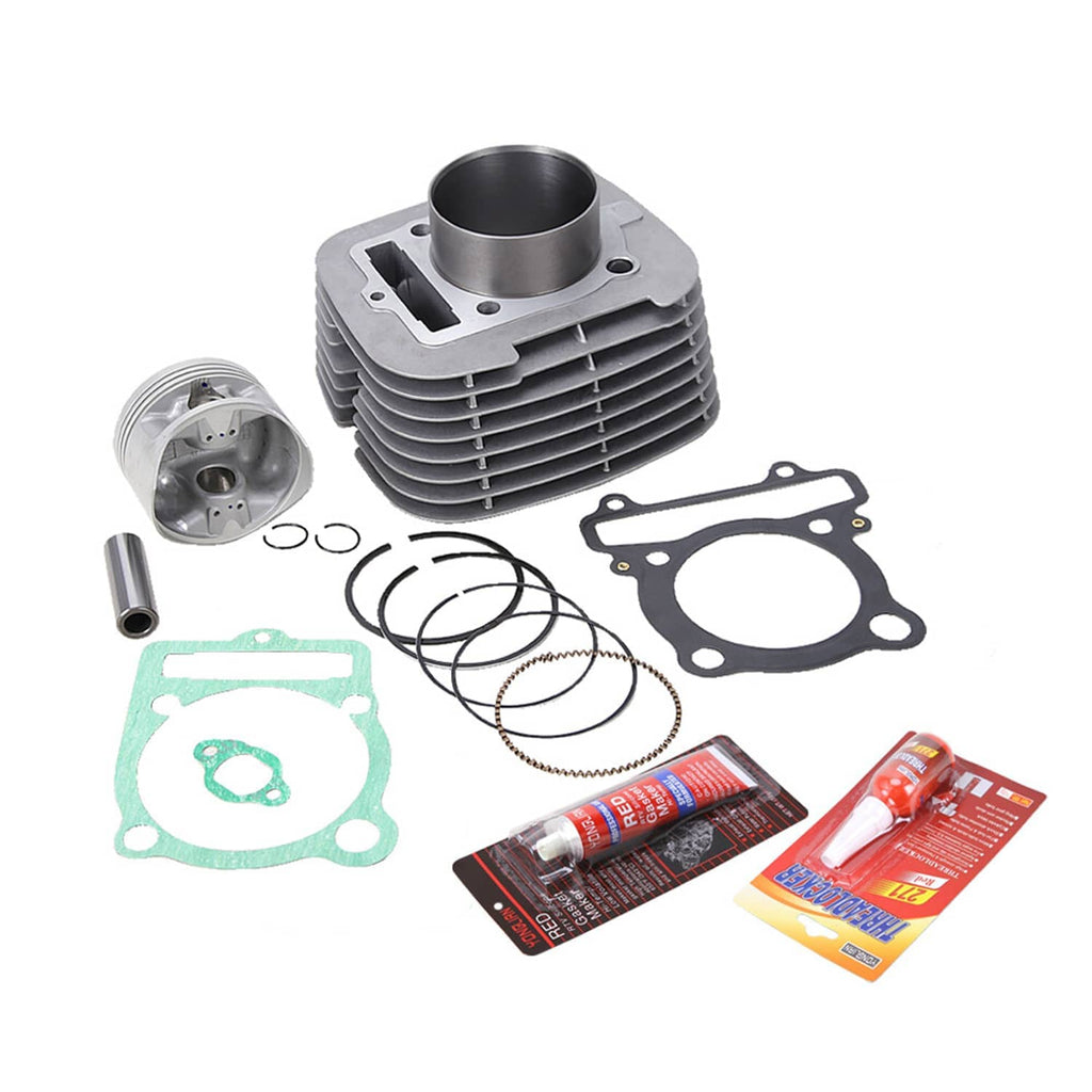 ATV cylinder piston gasket kit with cylinder block, piston, rings, and green seal gaskets