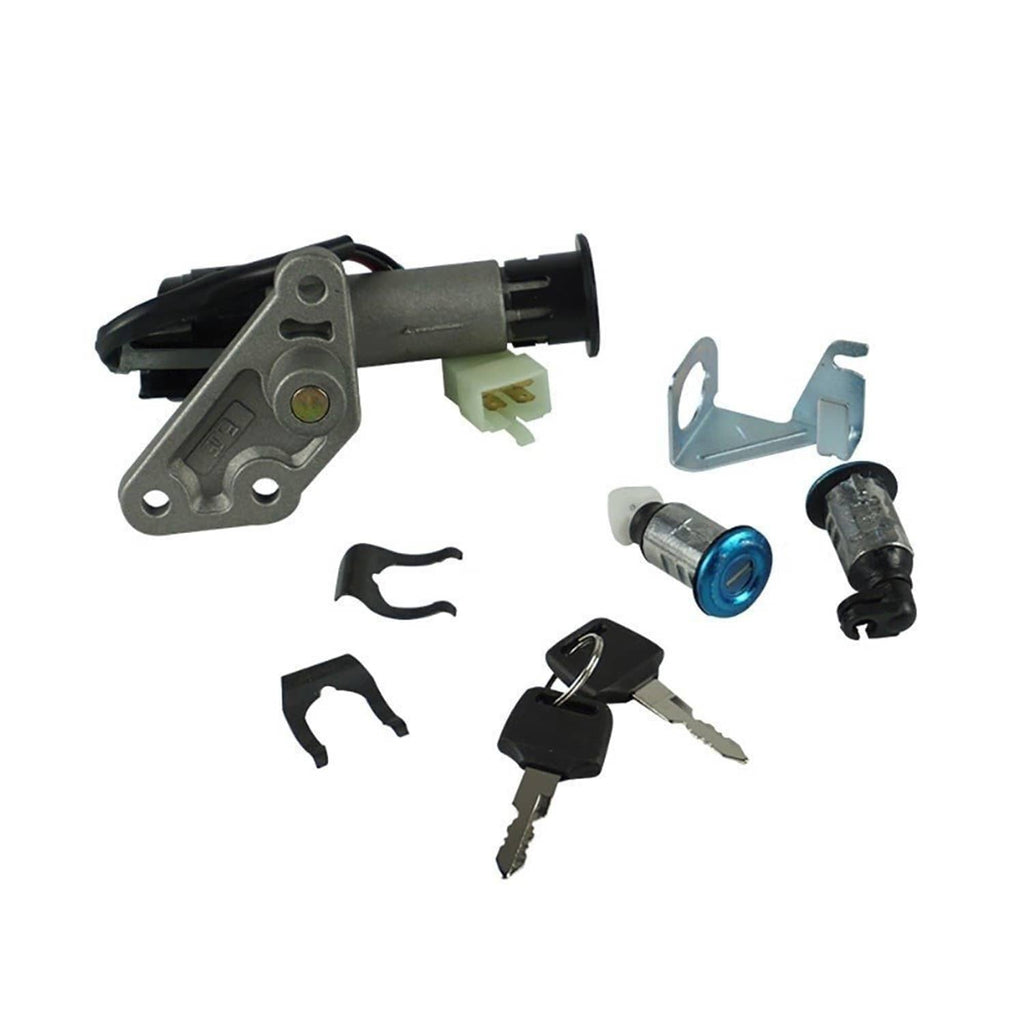 Ignition key switch assembly with keys, electrical connector and mounting bracket