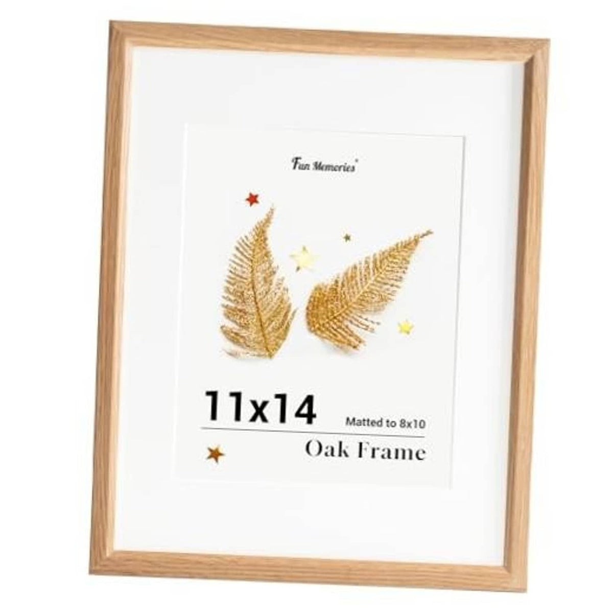 Natural oak 11x14 picture frame with white mat and decorative artwork