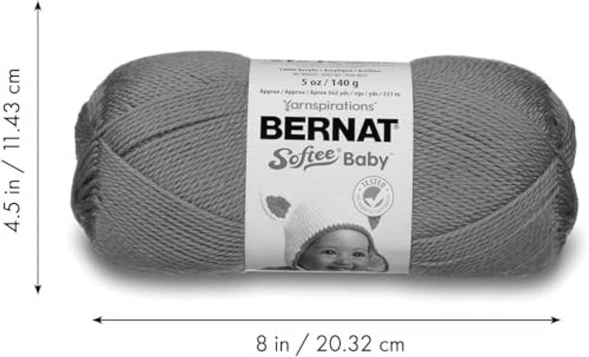 Dark gray yarn skein with Bernat Softee Baby label