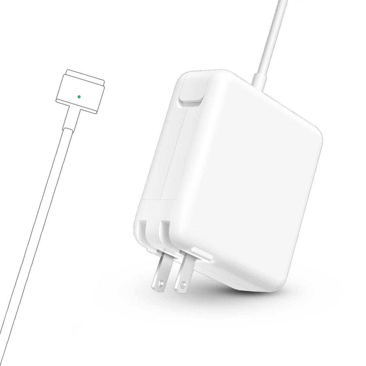 White magnetic T-tip laptop power adapter with cable and two-prong plug