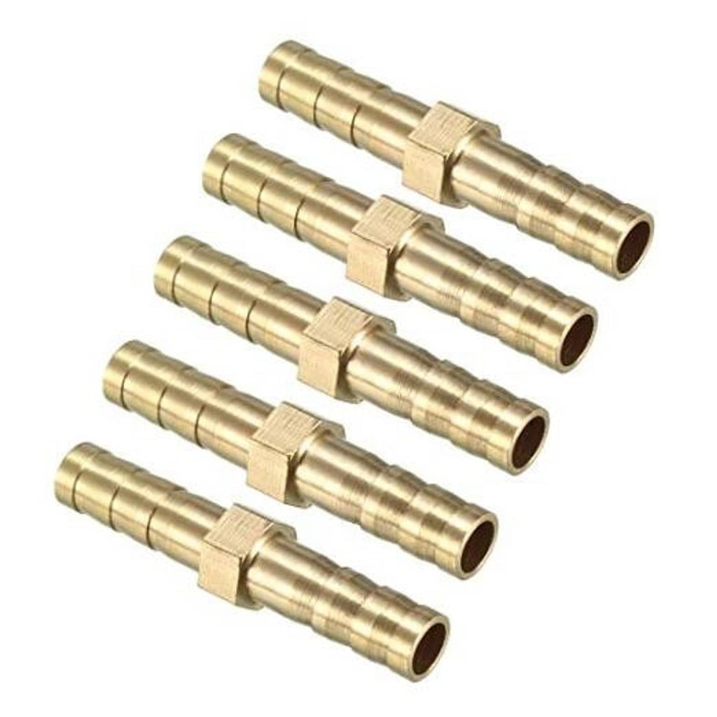 Brass barbed straight hose connector couplers, 6mm (5-pack)
