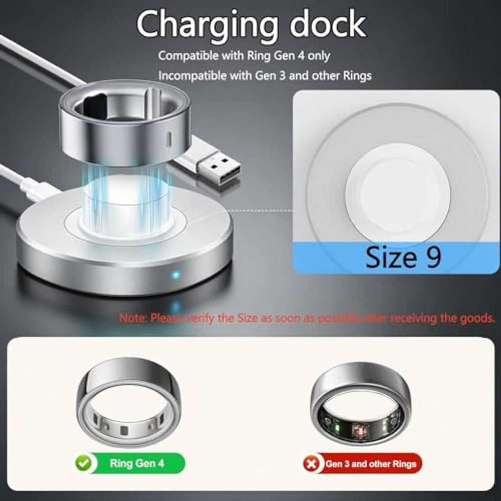 Charging dock with ring cradle and USB cable, round metal stand for charging