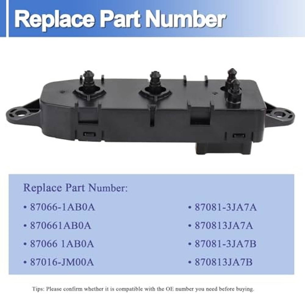 Power seat control switch module, black plastic housing with connector slots and posts