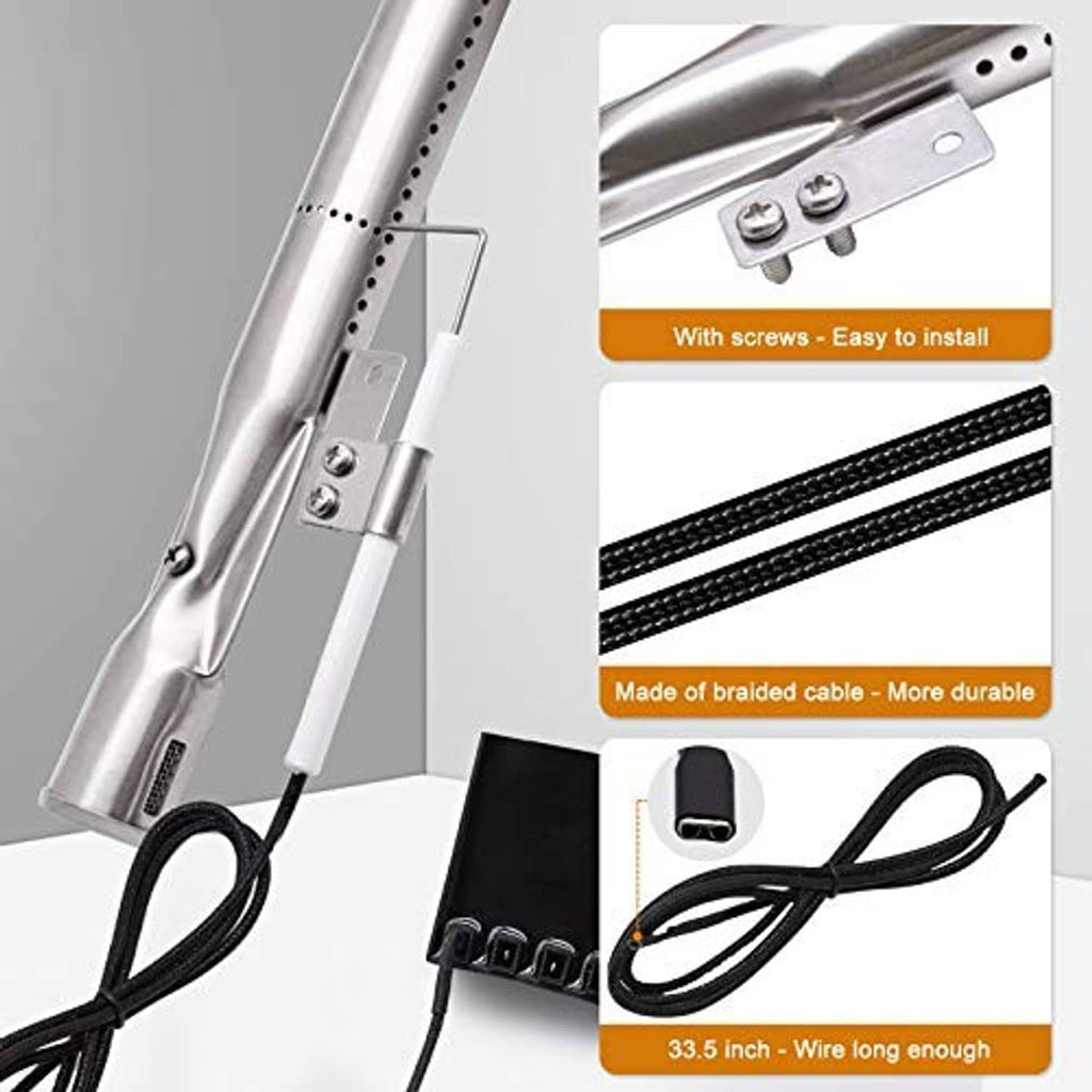 Stainless steel heat plate with mounting screws and braided igniter wire and leads