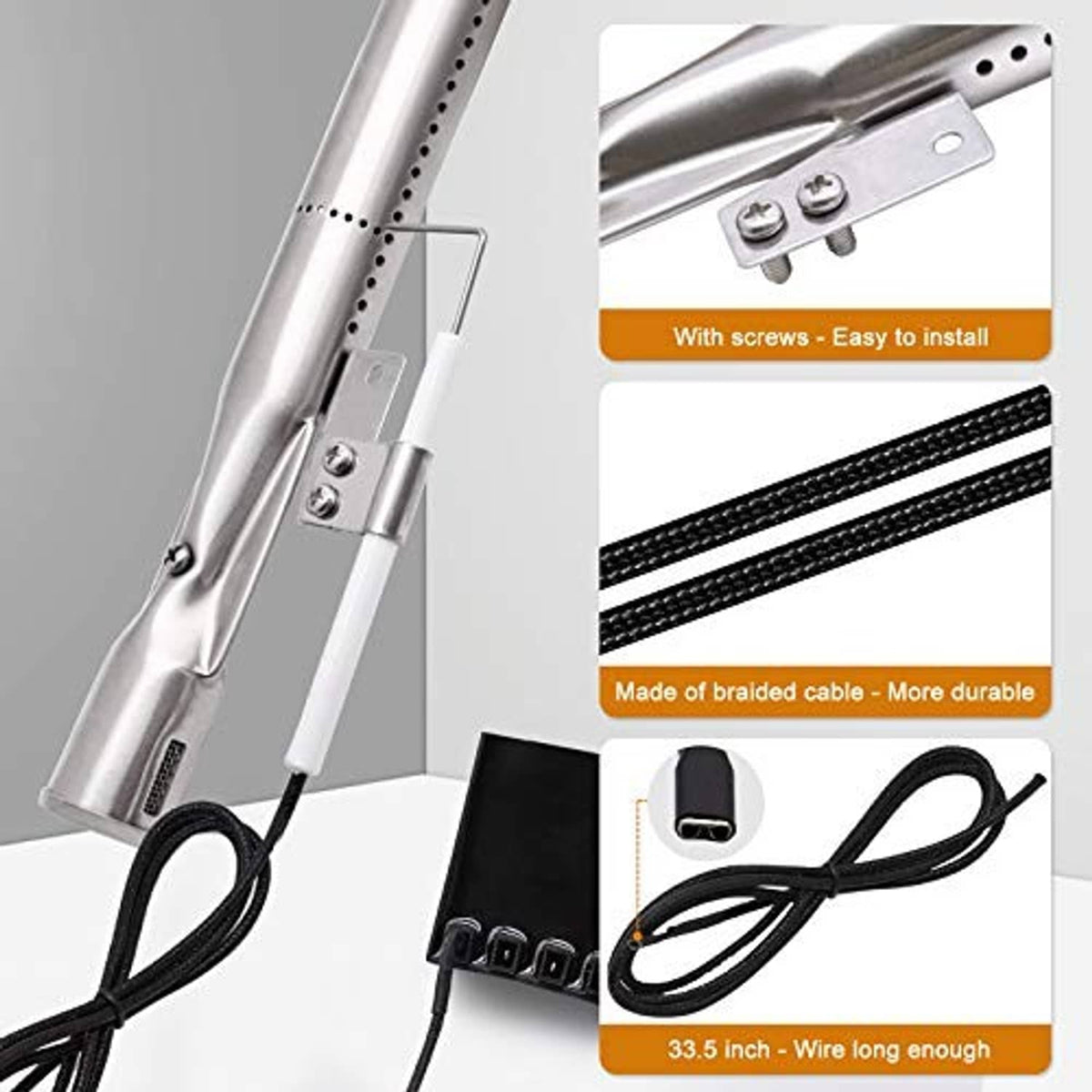 Stainless steel heat plate with mounting screws and braided igniter wire and leads
