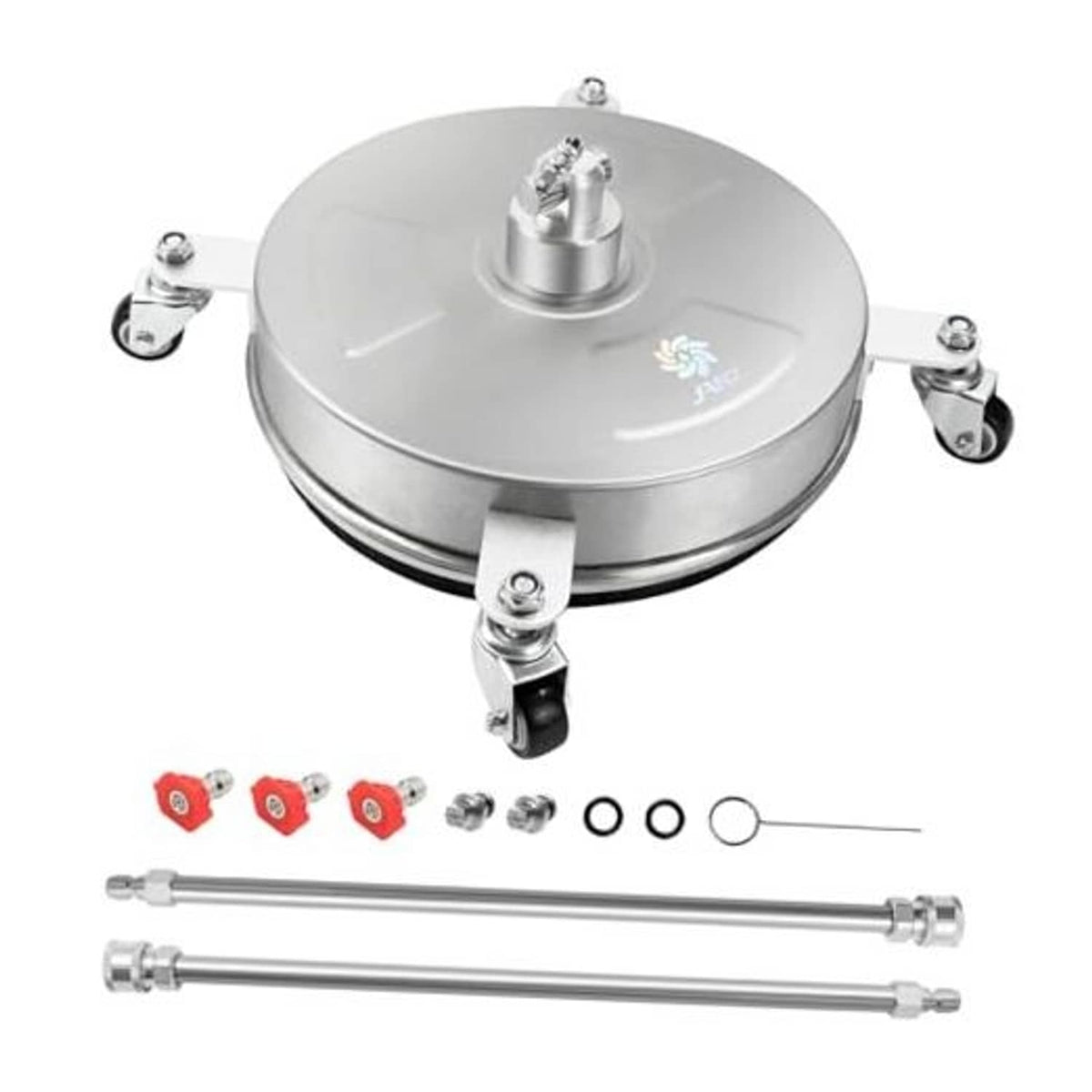 14 in round pressure washer surface cleaner head with four caster wheels and center nozzle