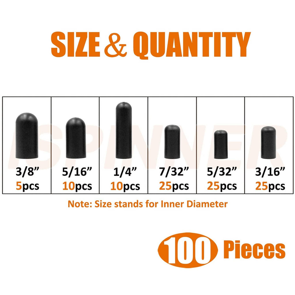 Set of black rubber vacuum cap sizes with quantity labels