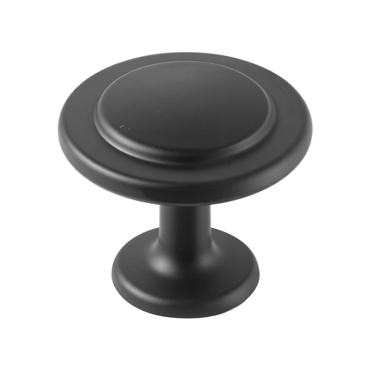 Black mushroom-style cabinet knob with round base, zinc alloy pull handle