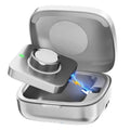 Gray Oura Ring charging case with open lid and round charging cradle