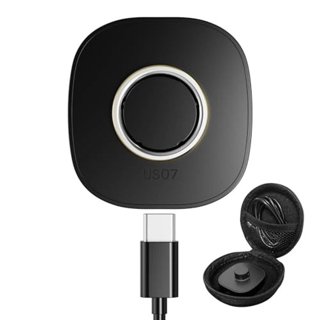 Black wireless charging case with circular ring dock and USB-C connector cable