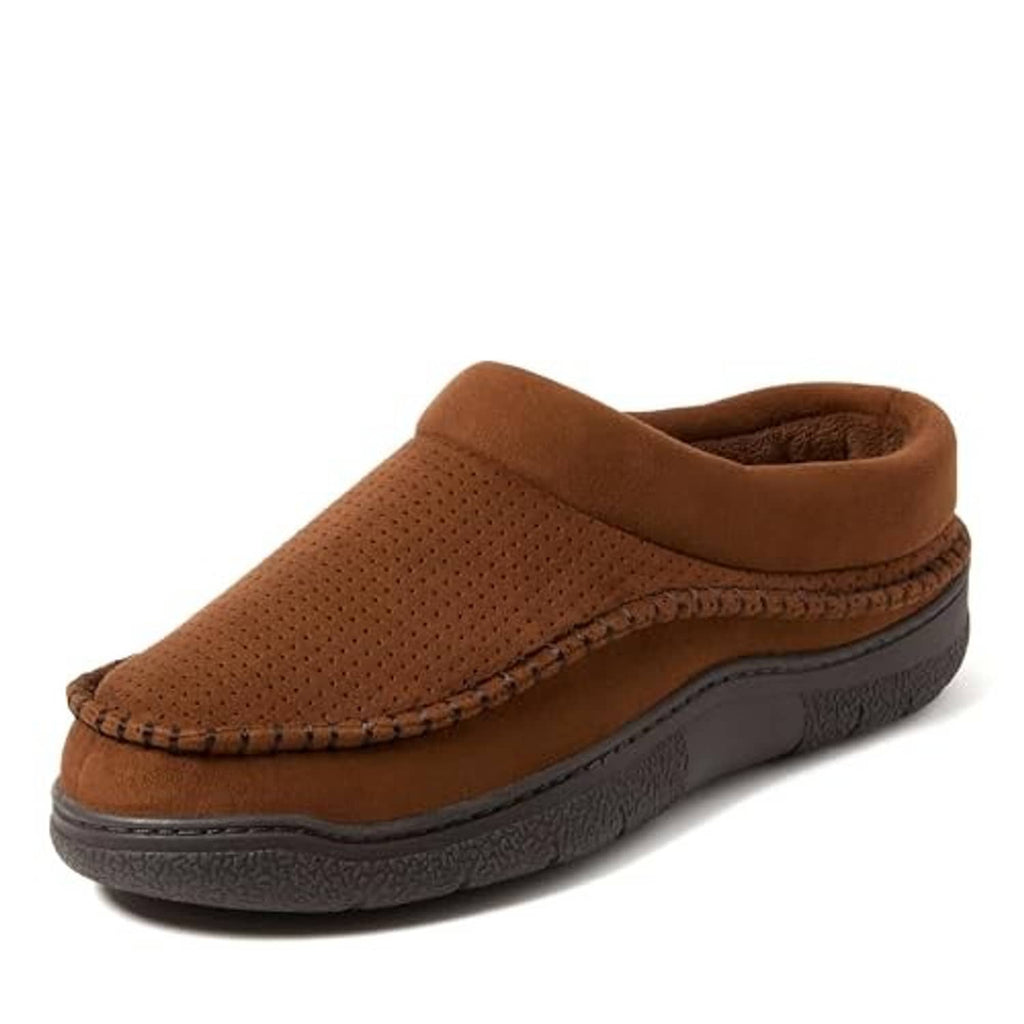 Chestnut perforated clog slipper with closed back and textured rubber sole