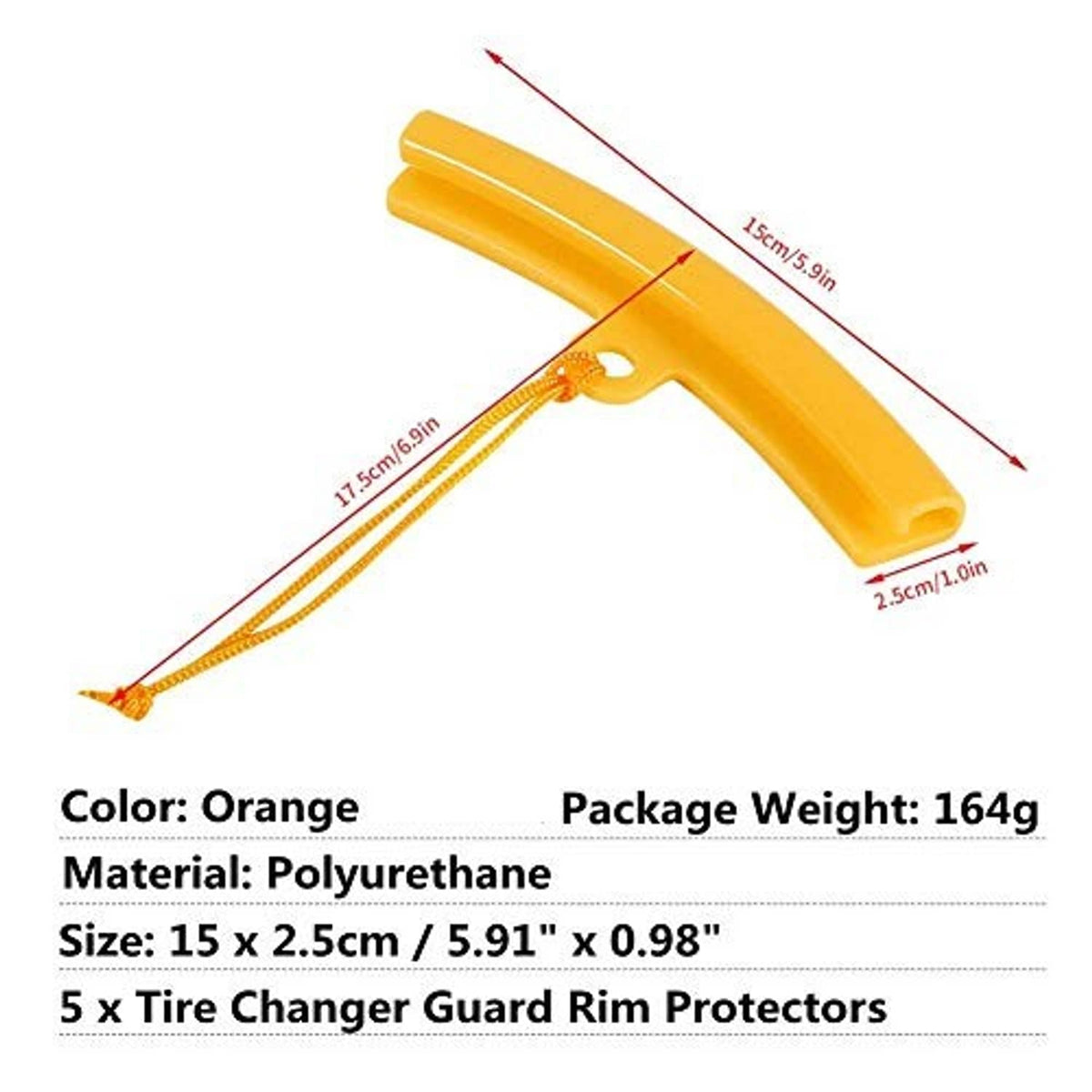 Orange arc-shaped tire changer rim protector with string, narrow guard piece