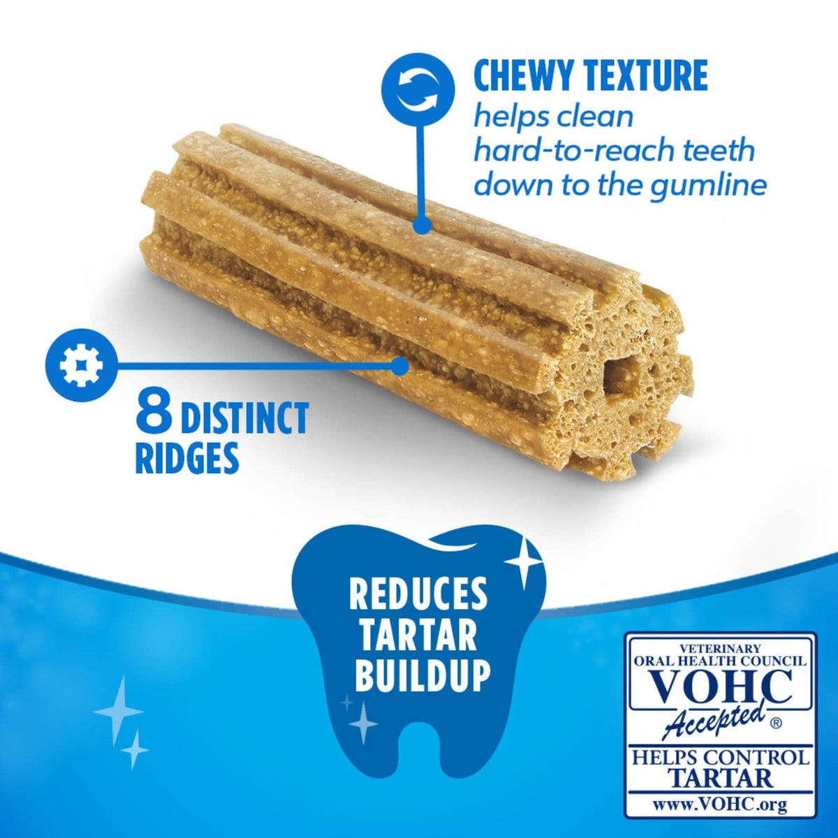 Ridges and chewy texture details on Purina DentaLife large dental chews