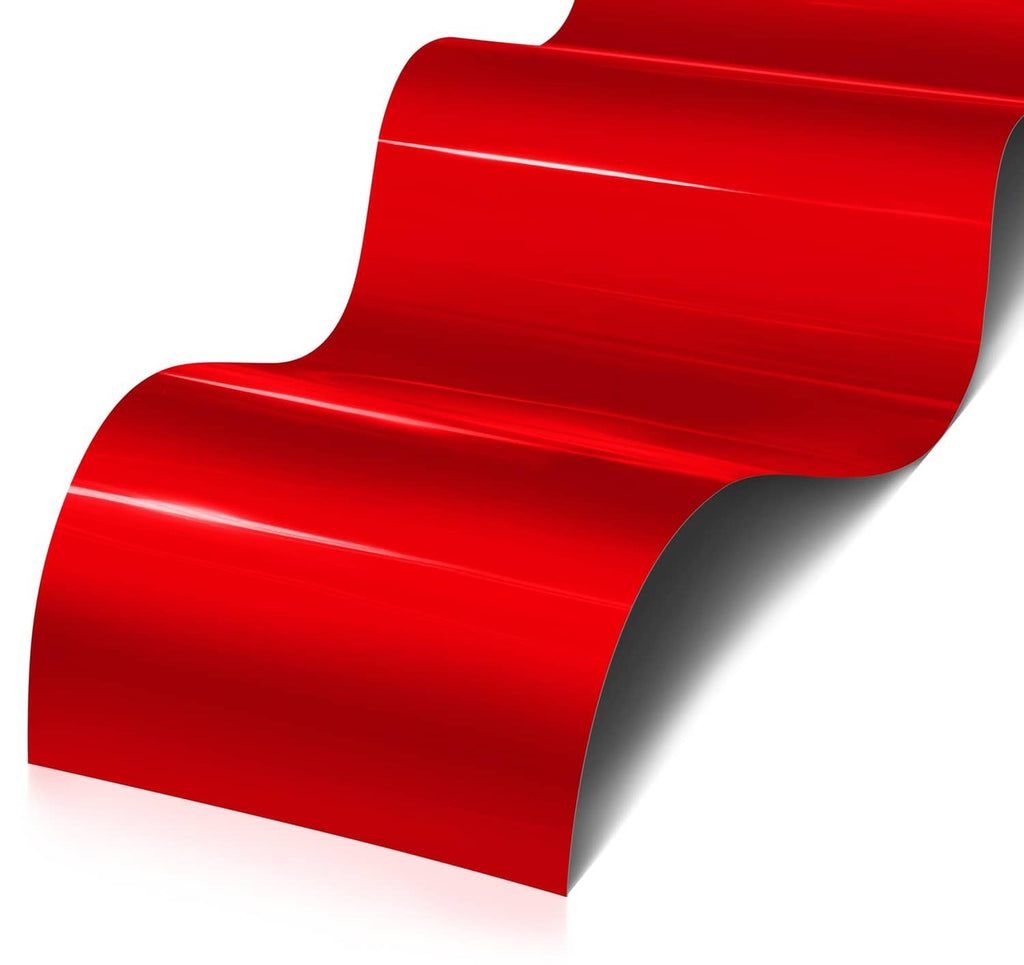 Red glossy metallic vinyl car wrap film roll, reflective surface