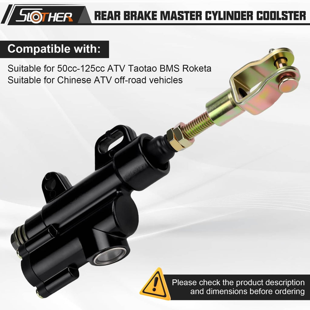 Black rear brake master cylinder coolster with extended gold rod and mounting eyelet