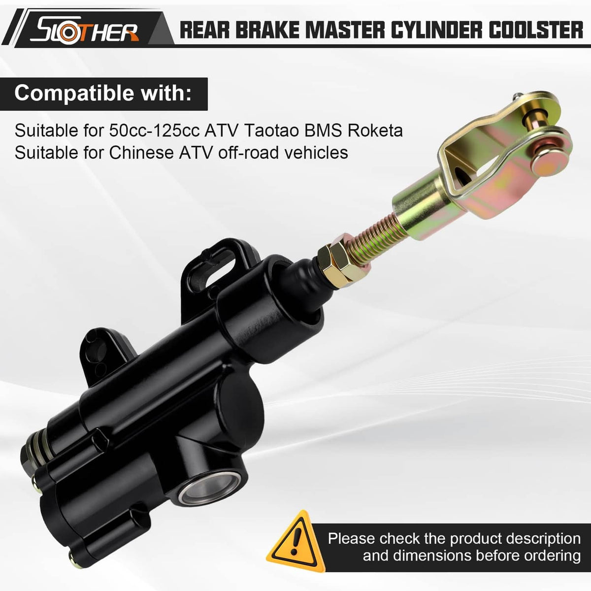 Black rear brake master cylinder coolster with extended gold rod and mounting eyelet