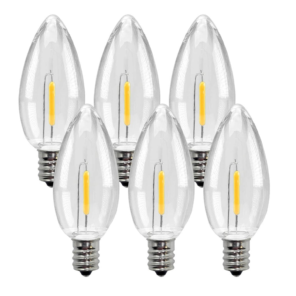 Set of 6 clear shatterproof LED window candle bulbs, warm white glow, Candelabra base