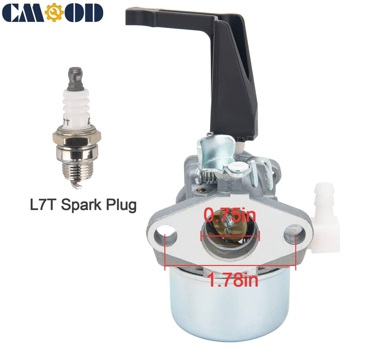 Carburetor with spark plug and measurement guide markings