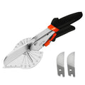 Adjustable miter shears with black non-slip handle, silver blade, and spare blades.