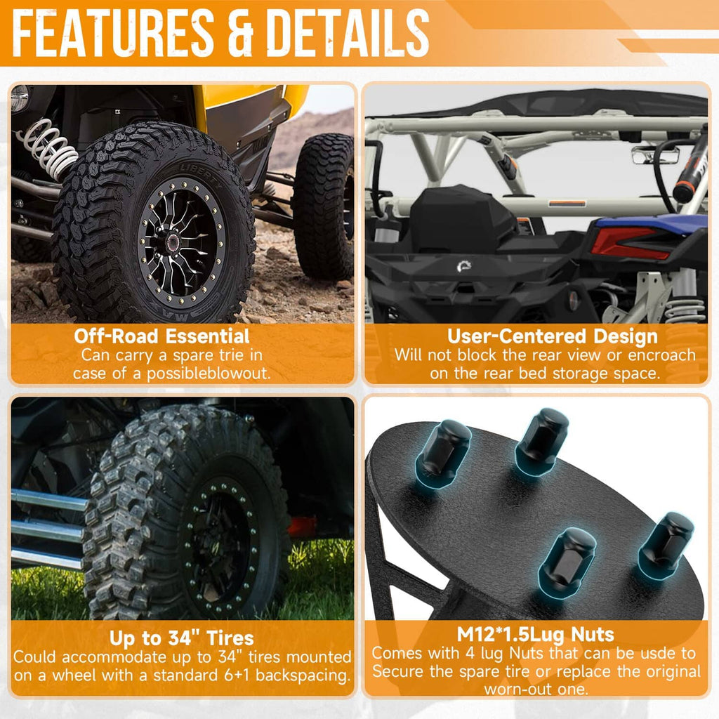 Spare tire carrier mount rack top plate with four studs and securing nuts