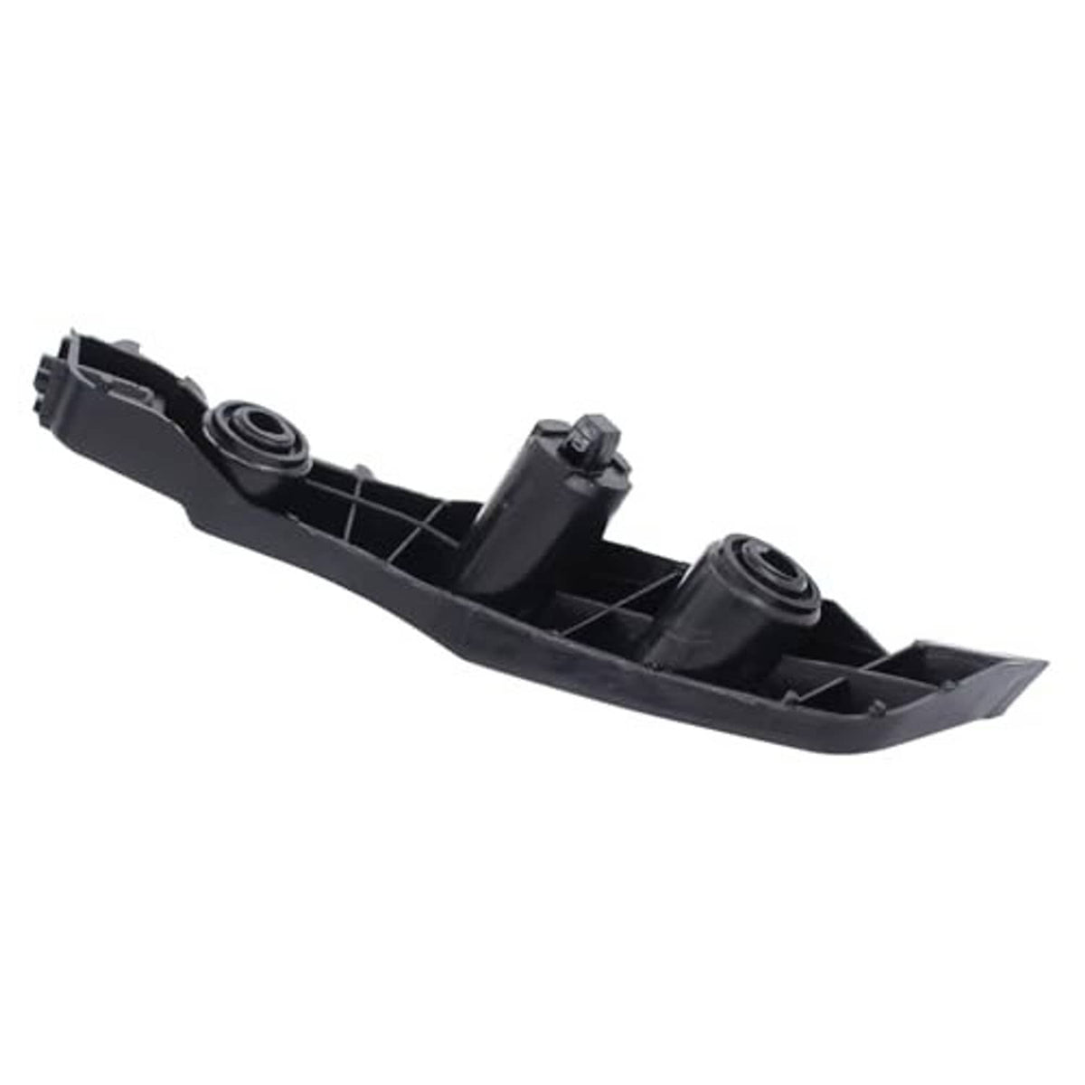Single black bumper retainer bracket underside with two round mounts and fastening tabs