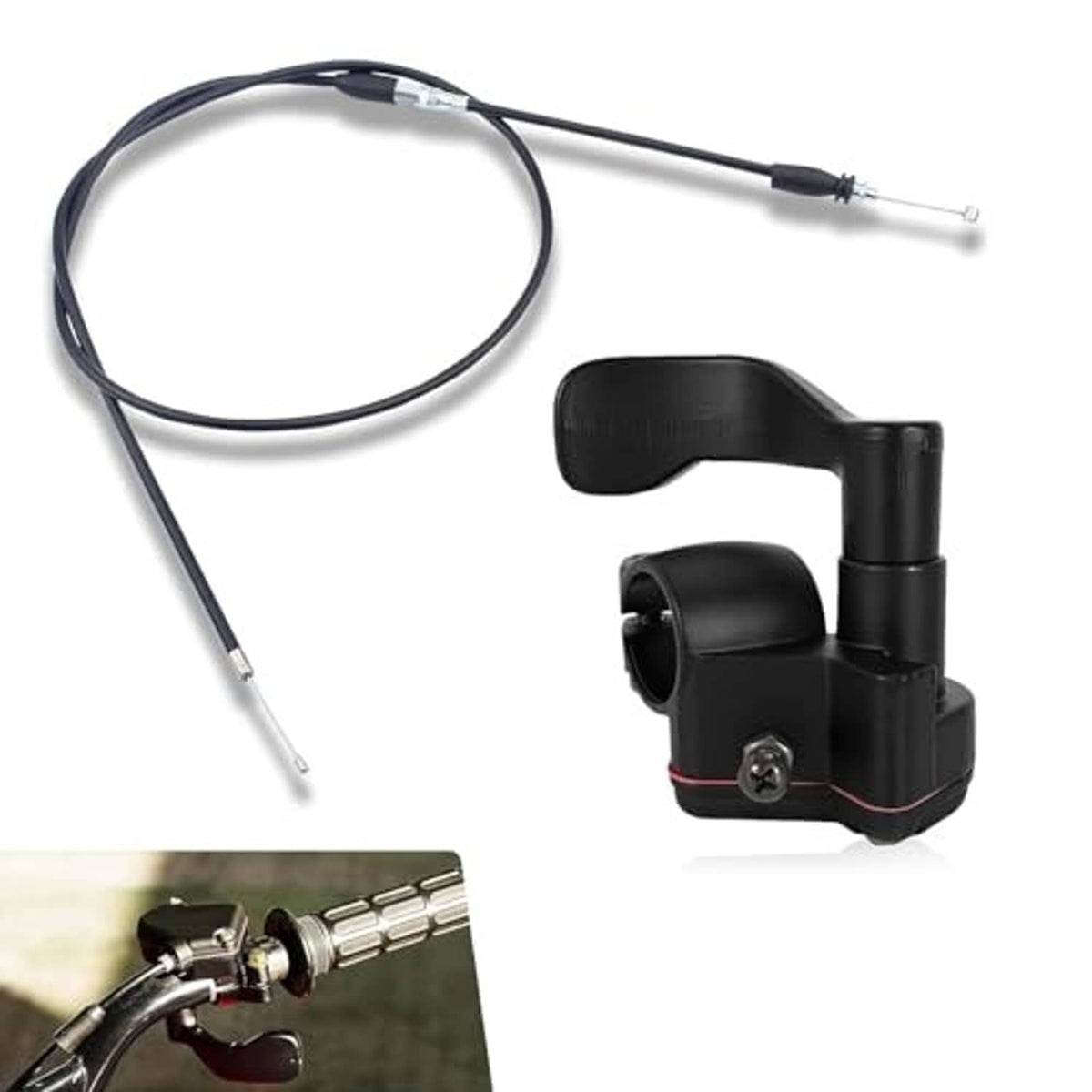 Black thumb throttle handle with cable and clamp-style housing, connection end visible