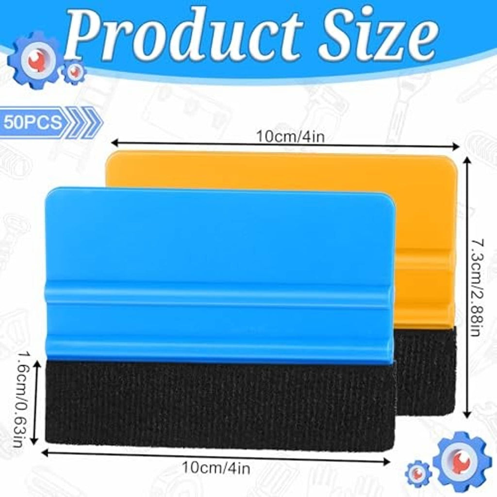4-inch felt-edge plastic vinyl squeegee, yellow and blue top with black felt pad