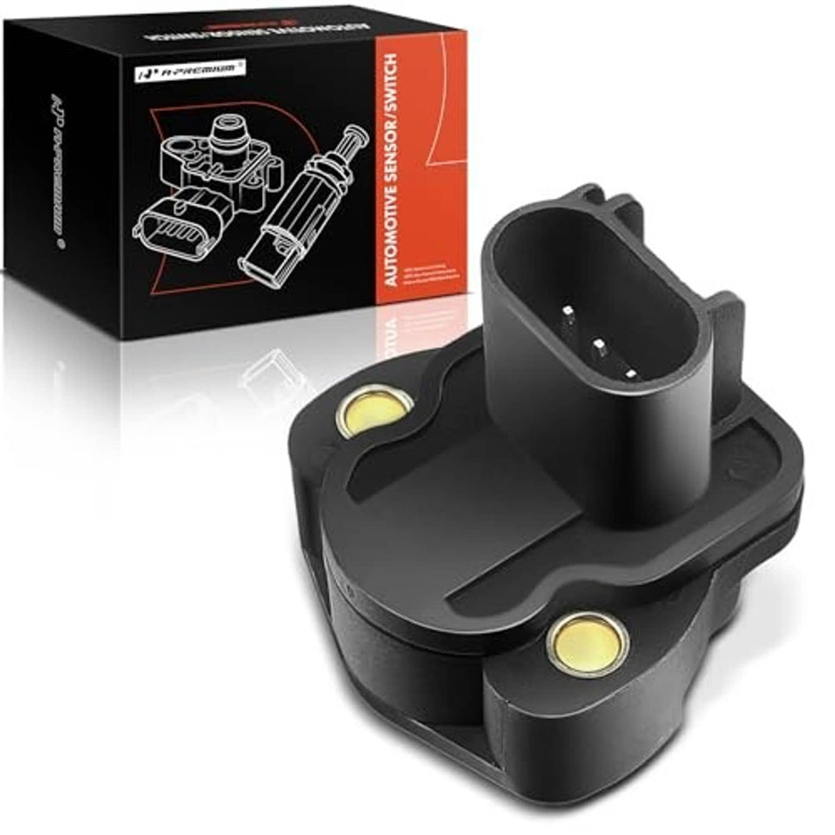 Throttle position sensor TPS in black plastic housing with angled electrical connector