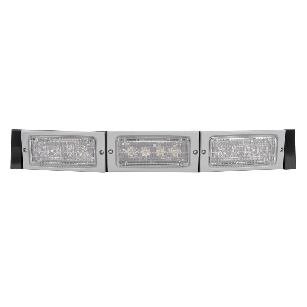 3-LED light bar with three rectangular headlight housings and black mounting frame