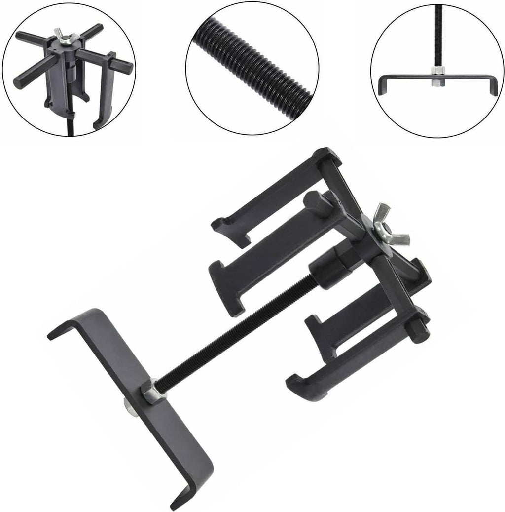 Clutch spring compressor tool kit with threaded rod and adjustable fork arms