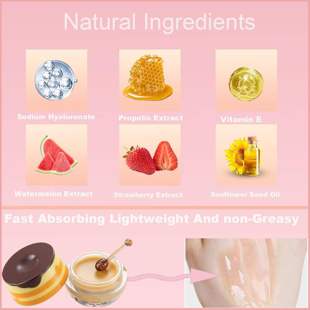 TIRDET lip mask balm set with ingredient highlights and balm jars