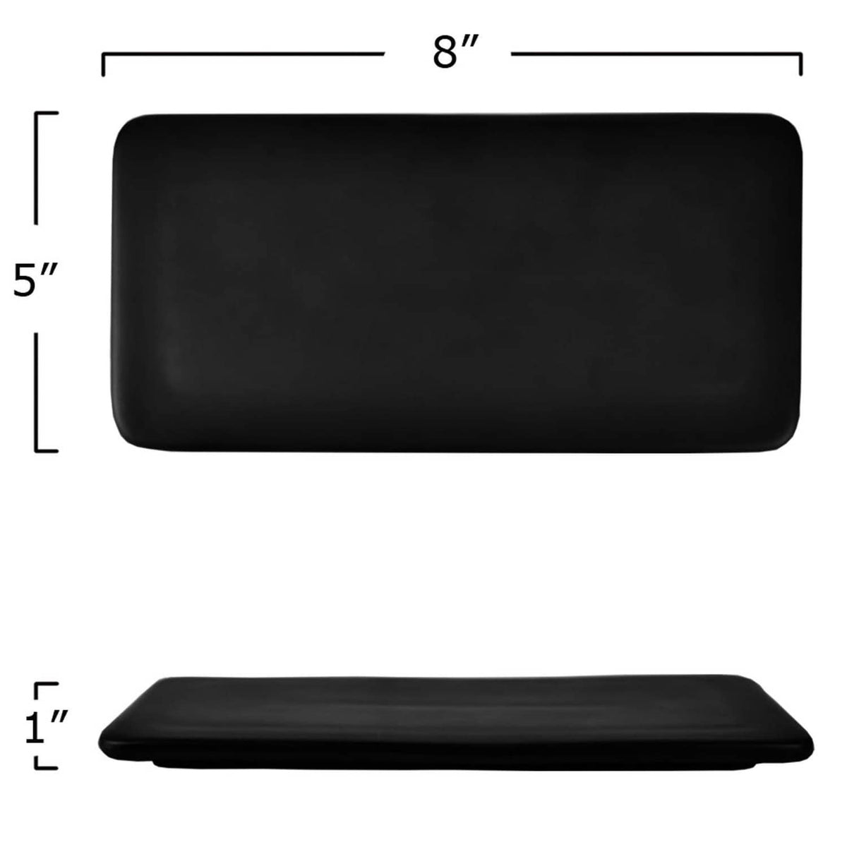 Black rectangular sushi dish with size markings: 8 in by 5 in
