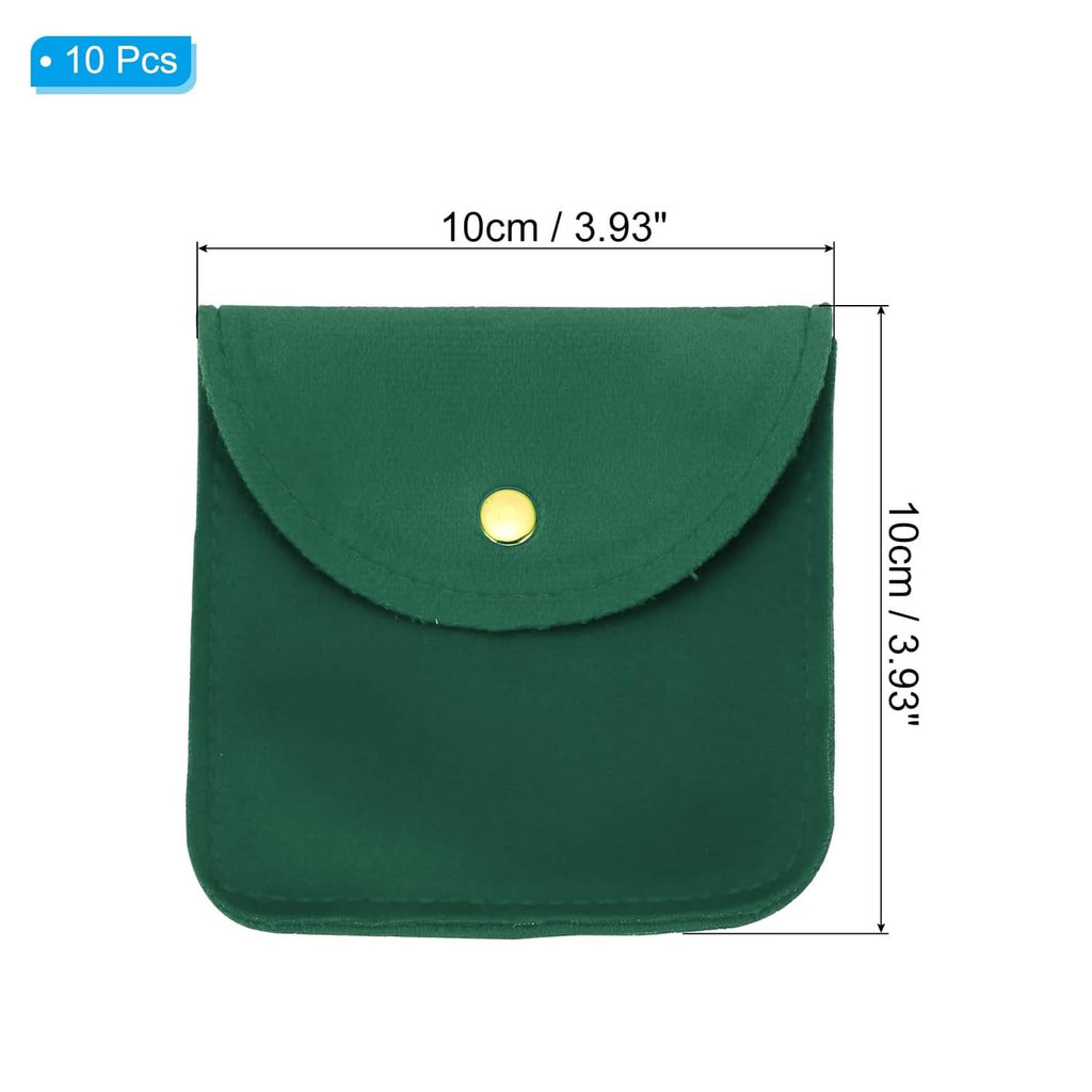 Dark green 10cm square jewelry pouch with snap-button closure