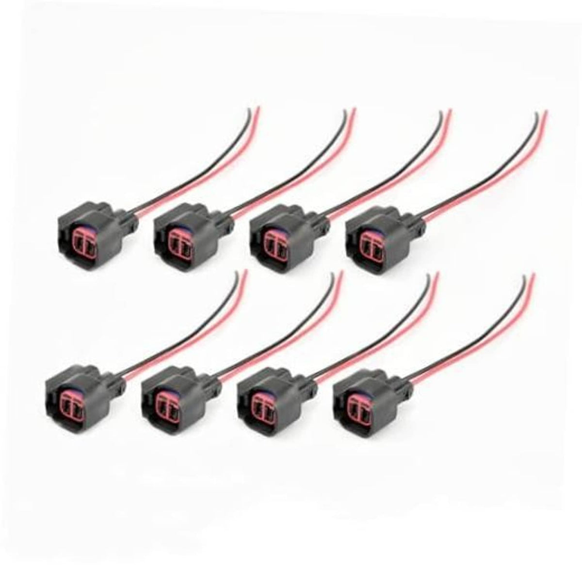 Fuel injector pigtail connector set, eight plugs with red and black wires