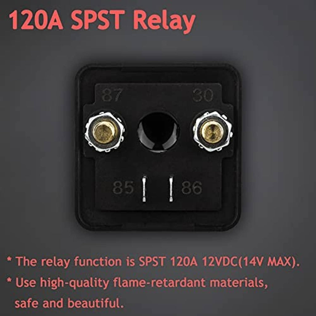 Hamolar 120A SPST 12V DC relay switch with visible contact pins and mounting base