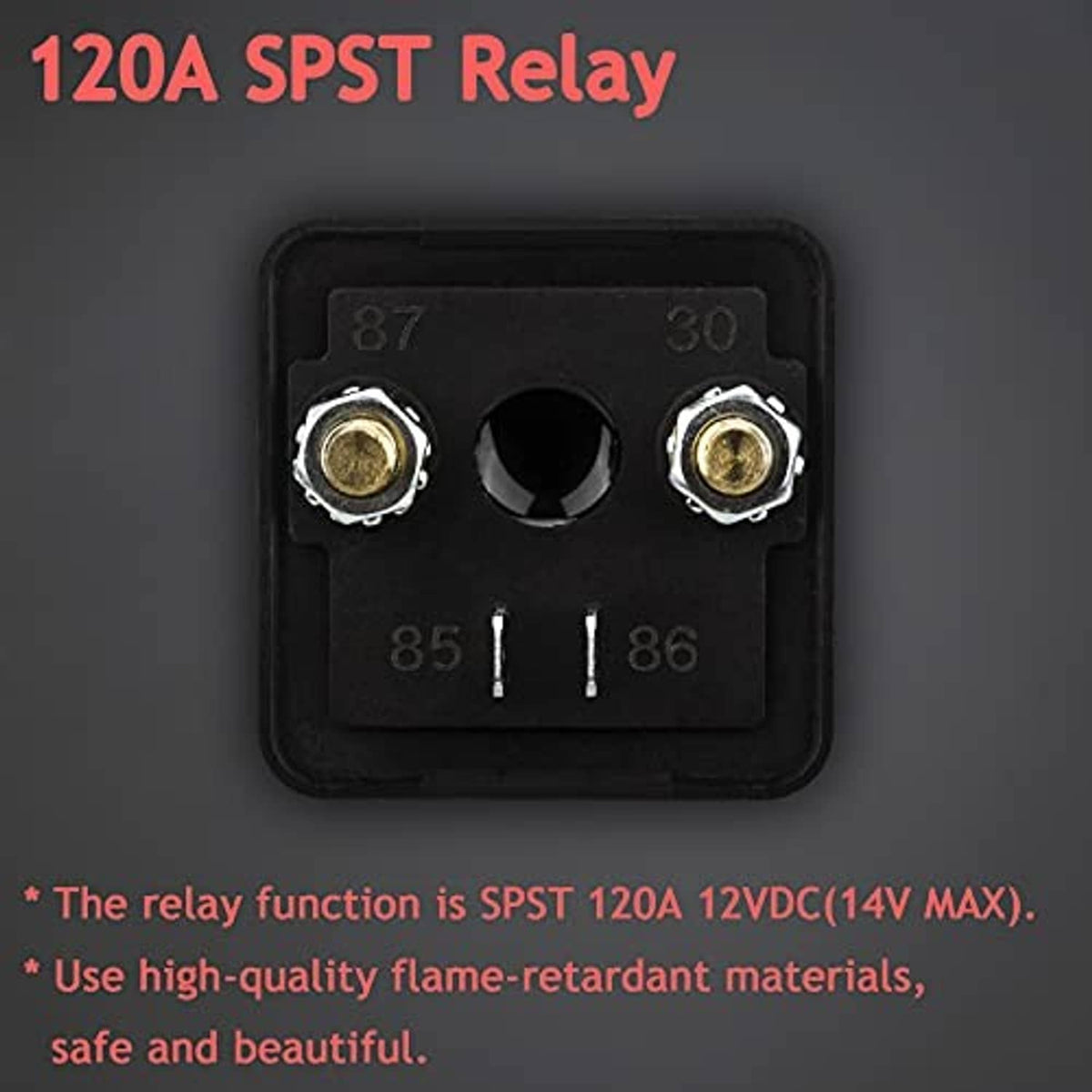 Hamolar 120A SPST 12V DC relay switch with visible contact pins and mounting base