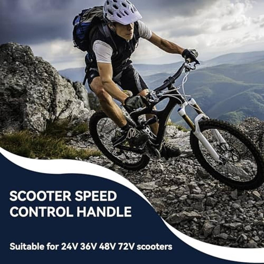 Electric scooter thumb throttle control on handlebars with black wiring