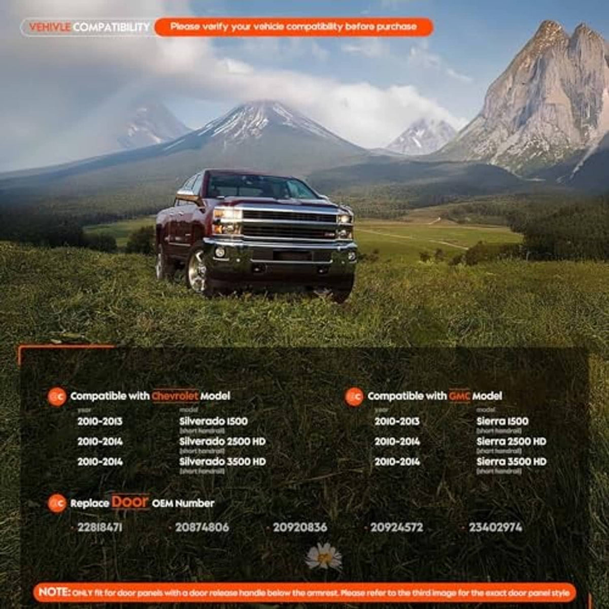 Gray door armrest repair kit compatibility chart with vehicle listings