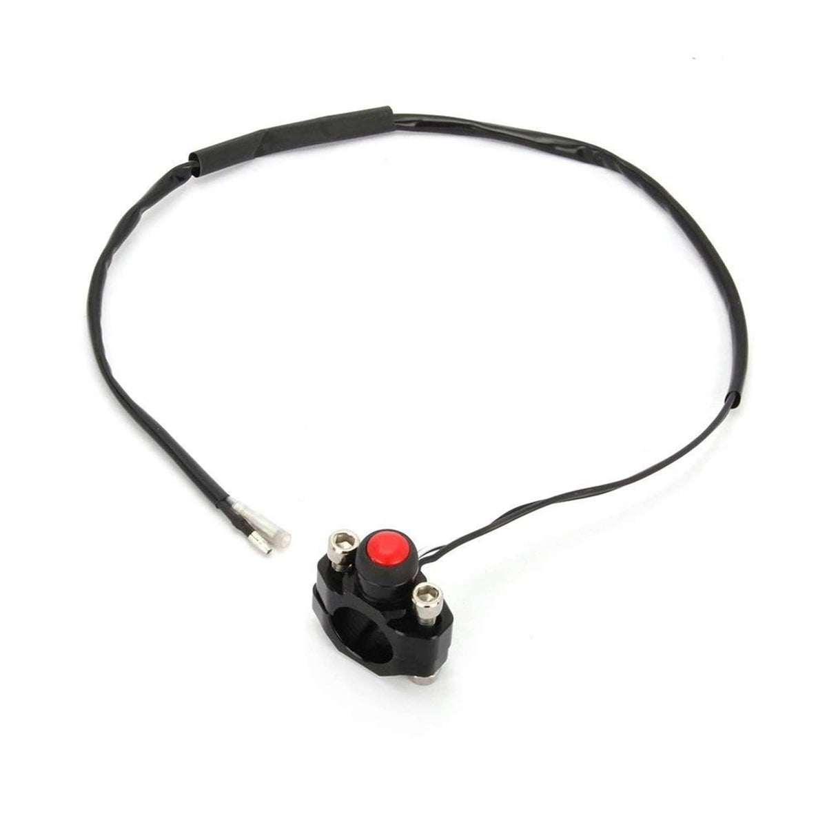 CNC dirt bike kill switch with red button and black wire harness