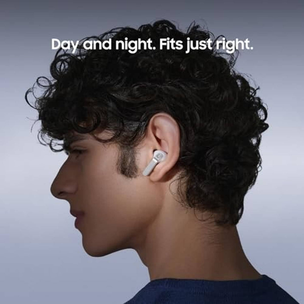 White true wireless earbuds in-ear on a person profile, secure everyday fit