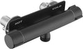 Matte black RV shower faucet valve with hot and cold labels, metal lever handle