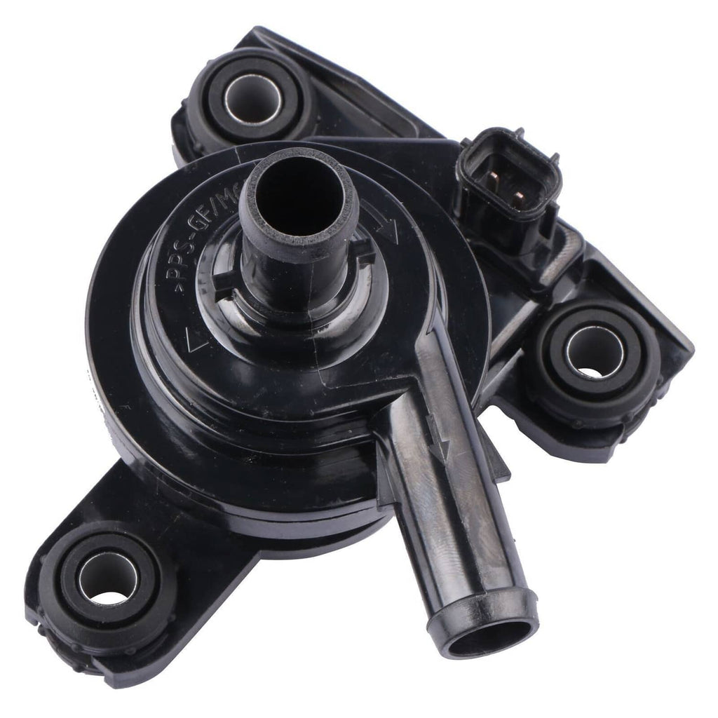 Black electric inverter water pump with cap, inlet outlet tubes, and bracket mounts