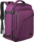 Large purple travel backpack with dual front zippers and adjustable shoulder strap